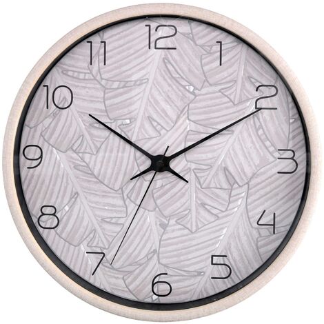 Montre en plastique beige avec feuilles, forme ronde ø32cm x 4,8cm (1/4)