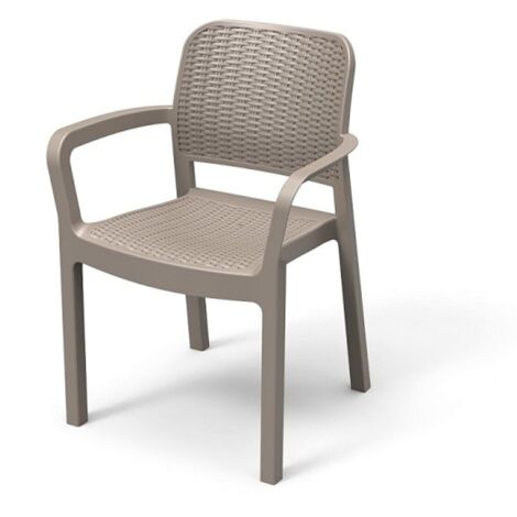 Keter – Fauteuil empilable cappuccino Samanna – Tressage rotin – Accoudoirs arrondis – Dimensions 83x58x53cm pour espaces réduits (1/2)