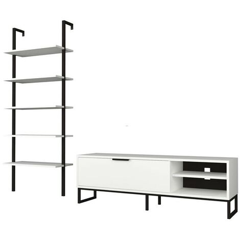 Meuble TV avec 5 étagères bibliothèque blanche 70x30xh.180 cm (1/5)