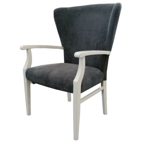 Fauteuil en bois et tissu gris avec dossier enveloppant DUMBO 69x66x h103 cm (1/4)