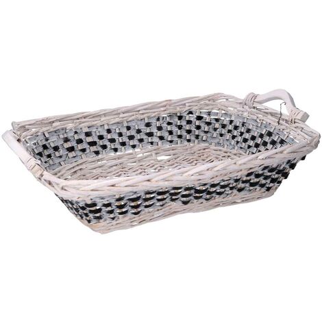 Panier en osier rectangulaire bleu blanc 46/54x36h13 cm (1/5)