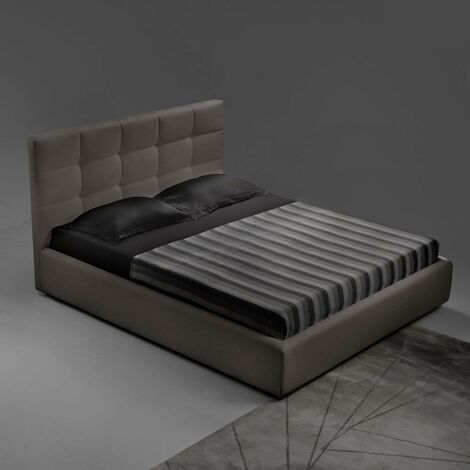 Lit double Napoli en tissu gris tourterelle avec conteneur (1/5)