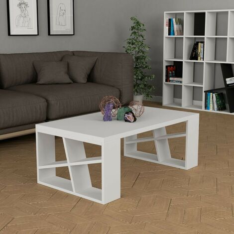 Table basse rectangulaire Honey, blanc, L 105 x P 60 x H 40 cm (1/5)