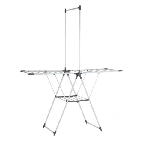 Five – Étendoir à linge pliant acier et polypropylène blanc 158x69,7x199 cm – Capacité 16 mètres – Pliable et pieds anti-dérapants