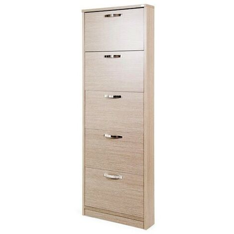 Meuble à chaussures slim en bois mélaminé 5 abattants orme cm 180x65x15 (1/5)
