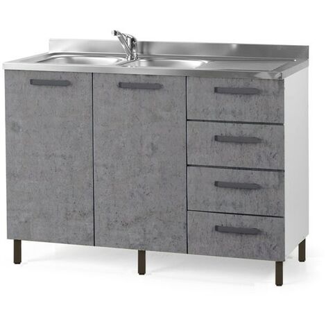Webmarketpoint – Évier de cuisine gris béton avec tiroir – Longueur 120 cm – Hauteur 85 cm – Profondeur 50 cm – Finition mélaminé noir - 120x50xH