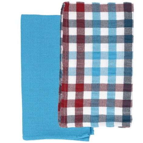 Set De 5 Torchons ZOLLNER 50x70 Cm - Lin Et Coton, Motif Carreaux Bleu Clair - Haut Pouvoir Absorbant