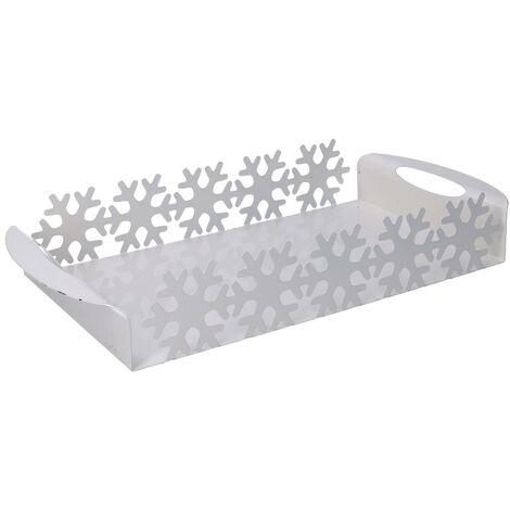 Plateau rectangulaire en métal flocon de neige blanc cm41x20h6,5 (1/5)