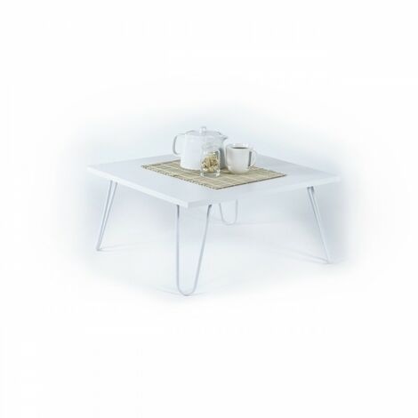 Table d'hôtes blanche avec pieds pliants 60 x 60 x 29 h cm (1/5)