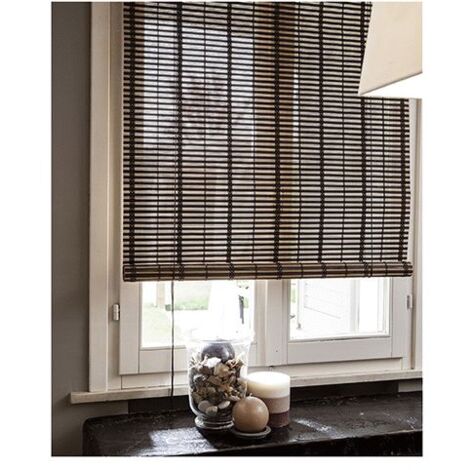Volet roulant en lames de bambou 120 x 250 cm – Marron foncé – Système d'enroulement à poulie – Supports en bois inclus - CM 120 X