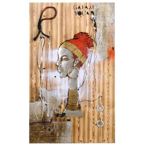 Tableau en bois femme africaine avec corde 60x90x0,5 cm (1/3)