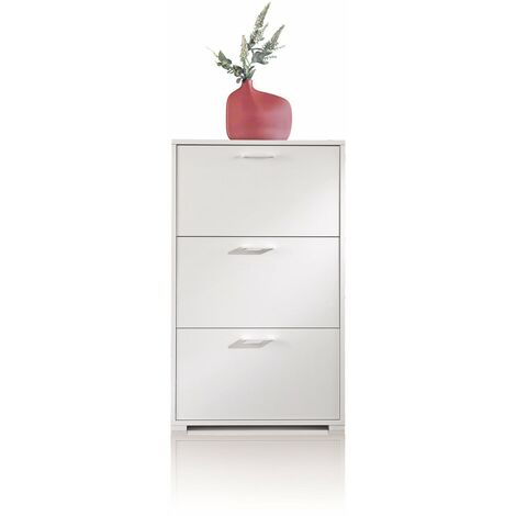 Étagère à chaussures double profondeur avec trois portes pouvant accueillir jusqu'à 18 paires de chaussures blanc/blanc (1/2)