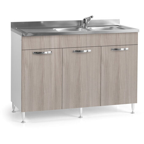 Argonauta – Évier de cuisine réversible en bois mélaminé orme – 3 portes – Dimensions 120x50xH85 cm – Finition chromée - 120x50xH