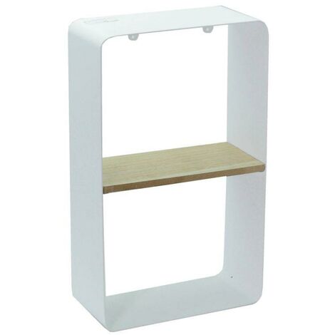 Étagère métal blanc et bois 1 étage 22,5x10x38,5 cm