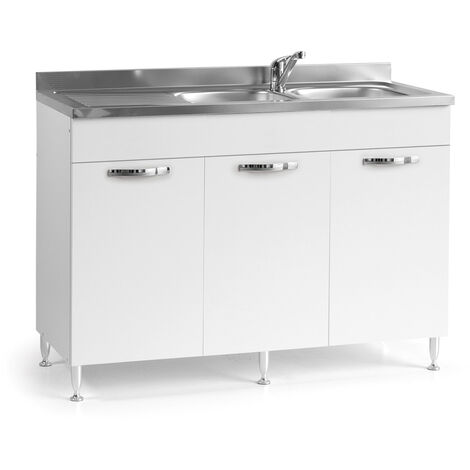 Évier de cuisine à 3 portes Réversible blanc Cm 120x50xH 85