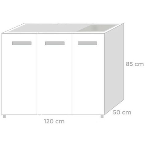 Évier de cuisine à 3 portes Réversible blanc Cm 120x50xH 85