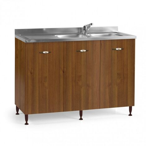 Évier de cuisine réversible à 3 portes en noyer antique Cm 120x50xH 85