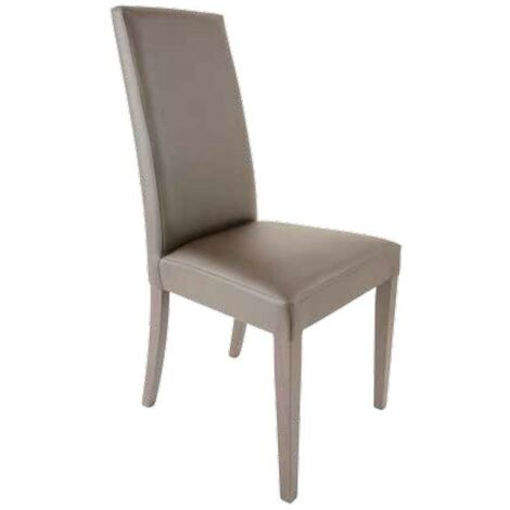 Chaise en bois assortie recouverte d'éco-cuir gris tourterelle 47x47xh.101 cm (1/5)