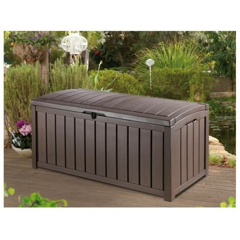 Coffre en résine effet bois marron GLENWOOD couvercle cadenassable 128x65xh.61 cm