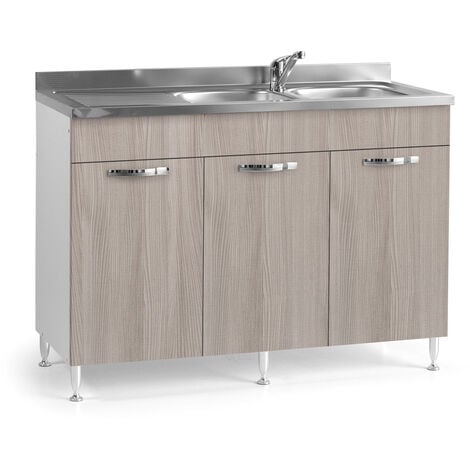Évier de cuisine 3 portes en orme réversible Cm 120x50xH 85