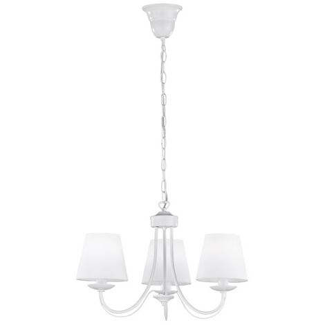 Lustre contemporain métal blanc 3 abat-jour tissu – Chaîne réglable – Culot E14 max 28W – Pour chambre ou salle à manger – Trio