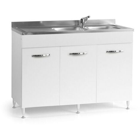 Évier de cuisine 3 portes réversible blanc Cm 120x50xH 85