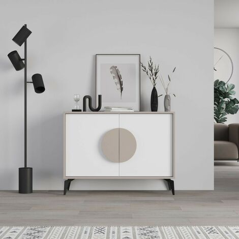 Meuble Gora 110x35.6x82 cm Moka Clair avec Portes Blanches (1/6)