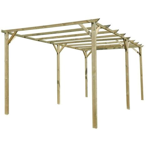 Pergola en bois imprégné 3 x 6 mètres – 6 poteaux 9x9cm – Traverses 32x68mm – Pannes rainurées 32x68mm pour montage facile