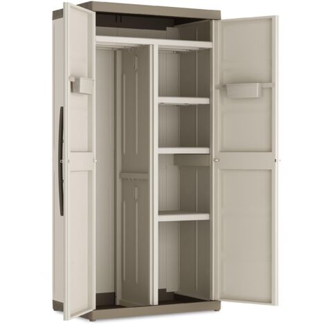 Armoire d'atelier en polypropylène 89x54x182 cm – Capacité 25 kg par étagère – Rangement porte-balai – Résistante aux intempéries – KIS