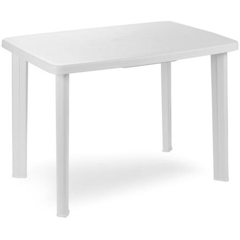 Progarden – Table de jardin rectangulaire blanche 101x68cm en PVC – Coins arrondis – Trou central pour parasol – 100% recyclable – Pieds démontables