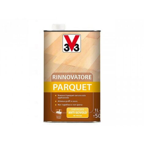 V33 – Rénovateur parquet incolore 1L – Aspect satiné pour parquet vitrifié – Protection contre rayures – Application facile sans dilution