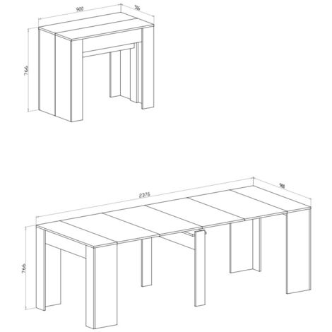 Console De Table Extensible Fortino - 91x50/250 Cm - 4 Rallonges - Plateau Mélamine Vert Sauge - Cadre Acier - Jusqu'à 12 Personnes - 8