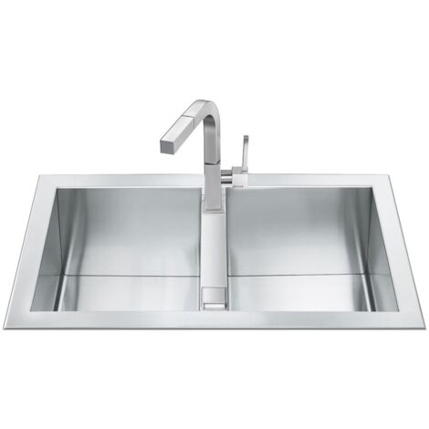 Évier encastré 86x50 cm 2 bacs inox