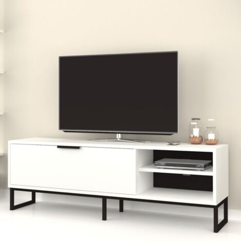 Meuble TV blanc 140x35x45h cm avec fonte. (1/3)