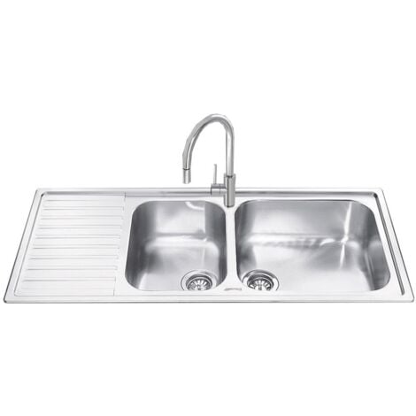 Évier en inox 116x50 cm 2 bacs avec égouttoir