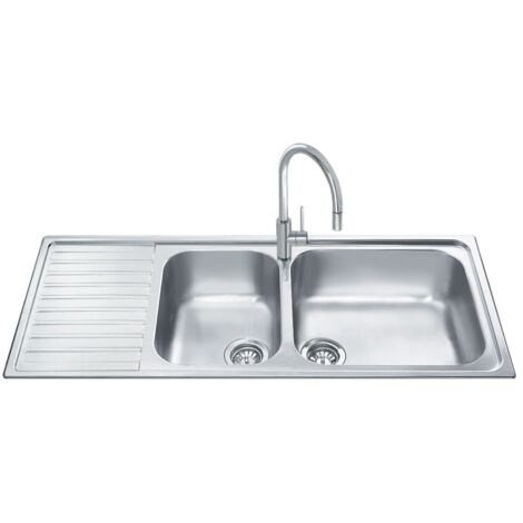 Évier en inox 116x50 cm avec égouttoir à gauche.
