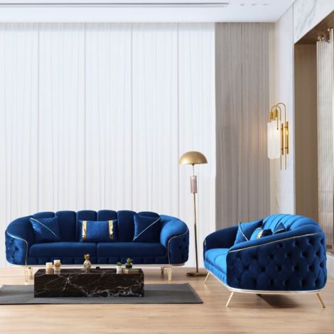 Canapé 3 places bleu 250x88x88 cm