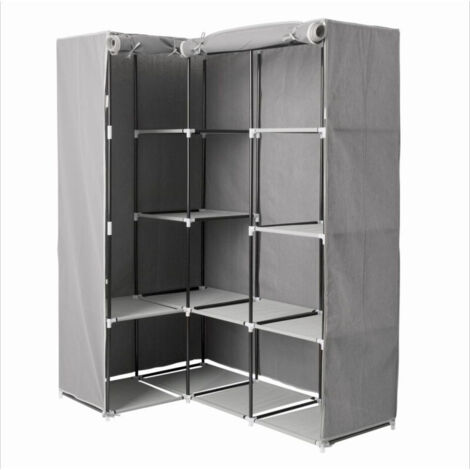 5Five Simply Smart – Dressing d'angle en métal et polypropylène gris – 12 étagères – Dimensions 131x87,5x169 cm – Montage facile sans outils