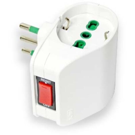 Adaptateur double Schuko FME blanc avec interrupteur thermique et prise 2P+T 10A (1/3)