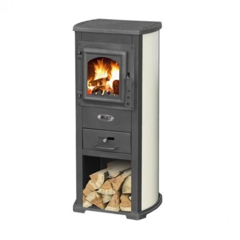 Webmarketpoint – Poêle à bois 7 Kw acier et fonte – Chargement frontal – Sortie des fumées arrière 120 mm – Pour espaces jusqu'à 120 m³ - BOIS 7 KW EN