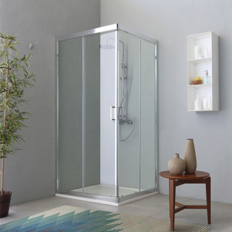 GRAND VERRE Cabine De Douche 90x90 Hauteur 185cm Avec Deux Portes Coulissantes Profiles En Noir Mat 89887944