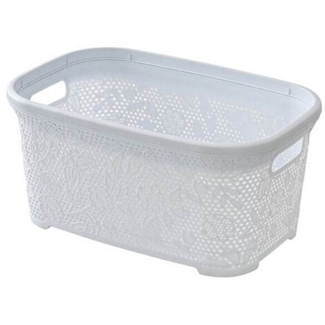 Panier à Linge en Plastique Blanc Capacité 27 L Ligne Flower