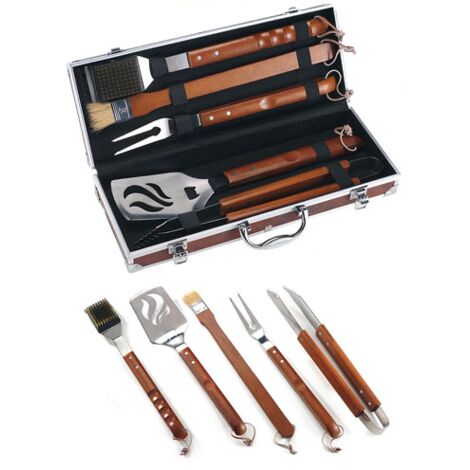 ensemble de cas de barbecue outils en bois et en acier inoxydable pour grils de barbecue (1/2)