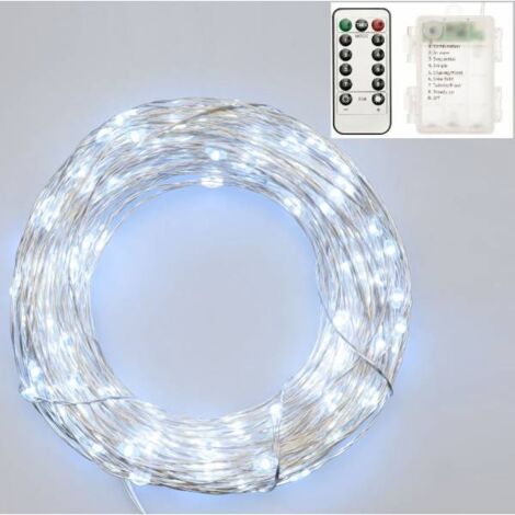 Guirlande piles 20M 200 micro led bland froid animée télécommande extérieur Lotti (1/5)