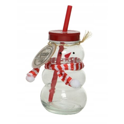Bocal en verre bonhomme de neige de Noël pour boissons 7,5 x 12,5 cm 1 pièce. (1/3)