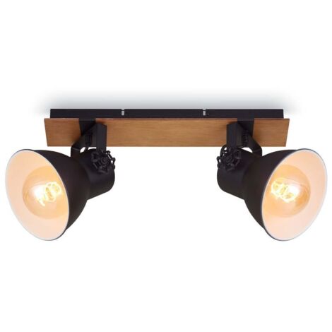 Plafonnier Spot BRILONER LEUCHTEN TEMPA, 60 W, IP20, noir, métal-bois, excl. 2x E27, 45 x 9 x 21 cm (1/5)