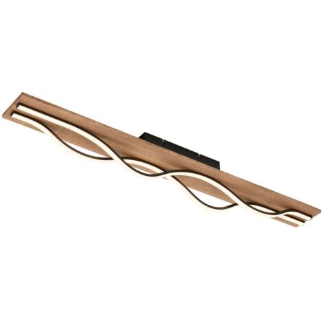 Briloner Vinka Plafonnier LED Vintage, décor bois, forme ondulée, 2 flammes, ON/OFF, noir-bois, 98 x 11 x 13,5 cm