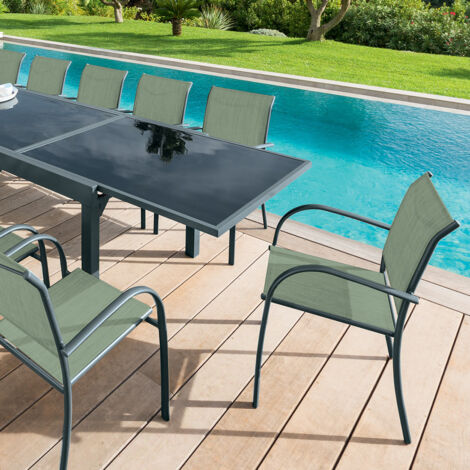 Hesperide – Fauteuil de jardin empilable vert olive en aluminium traité époxy – Charge maximale 150 kg – Hauteur d'assise 45 cm – Design moderne (1/5)