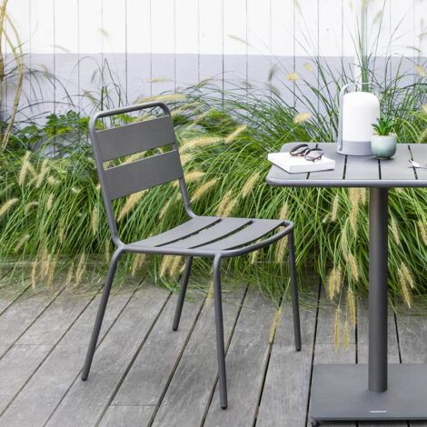 Hesperide – Chaise de jardin empilable graphite en acier traité époxy – Charge maximale 110 kg – Hauteur d'assise 46 cm – Dimensions L. 53 x P. 54 x H. 84 cm