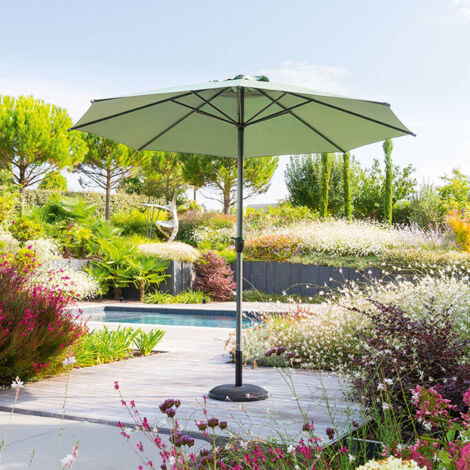 Parasol droit rond Loompa vert olive 3m en aluminium - Hespéride